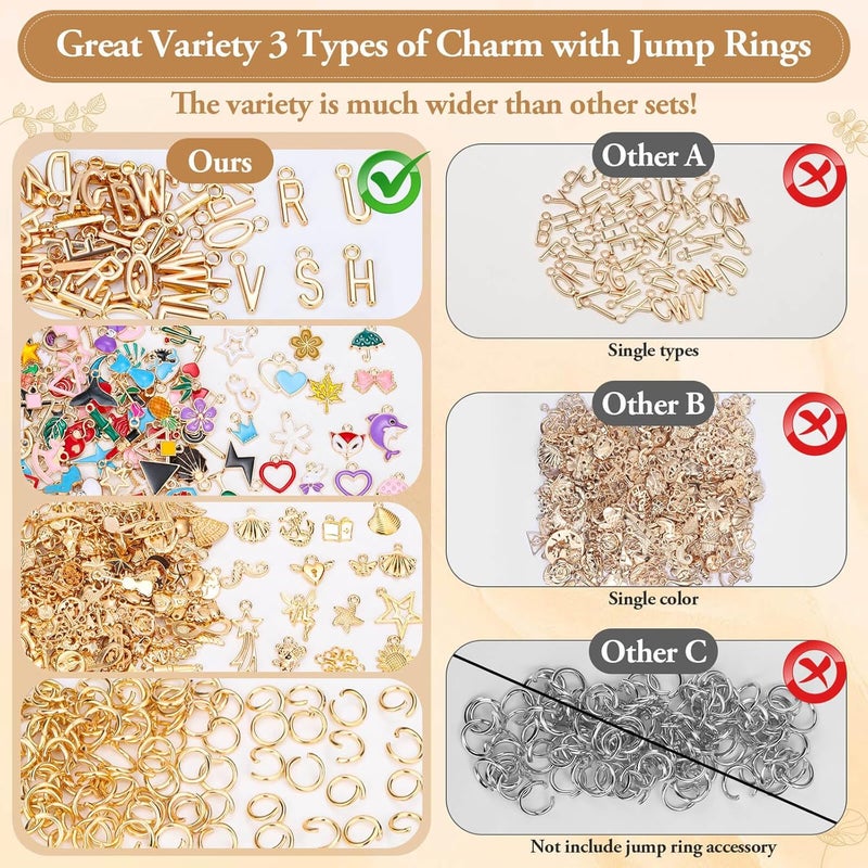 Modacraft 3 Types 302 Pcs Charms for Jewelry Making with Jump Rings, Bulk Enamel KC Letter Charm for DIY Necklace Bracelet Earring Craft Supplies (Parent) - Image 2